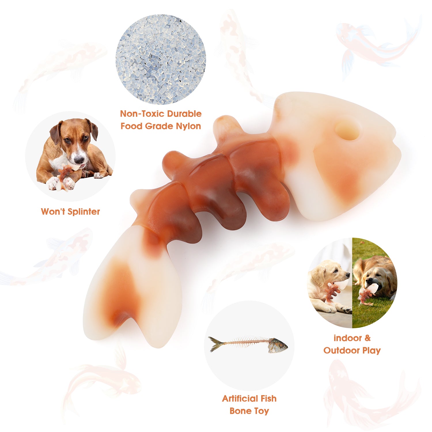 Charkool Fishbone Durable Dog Chew Toy for Aggressive Chewers, Real Fish, Nylon Pet Toys